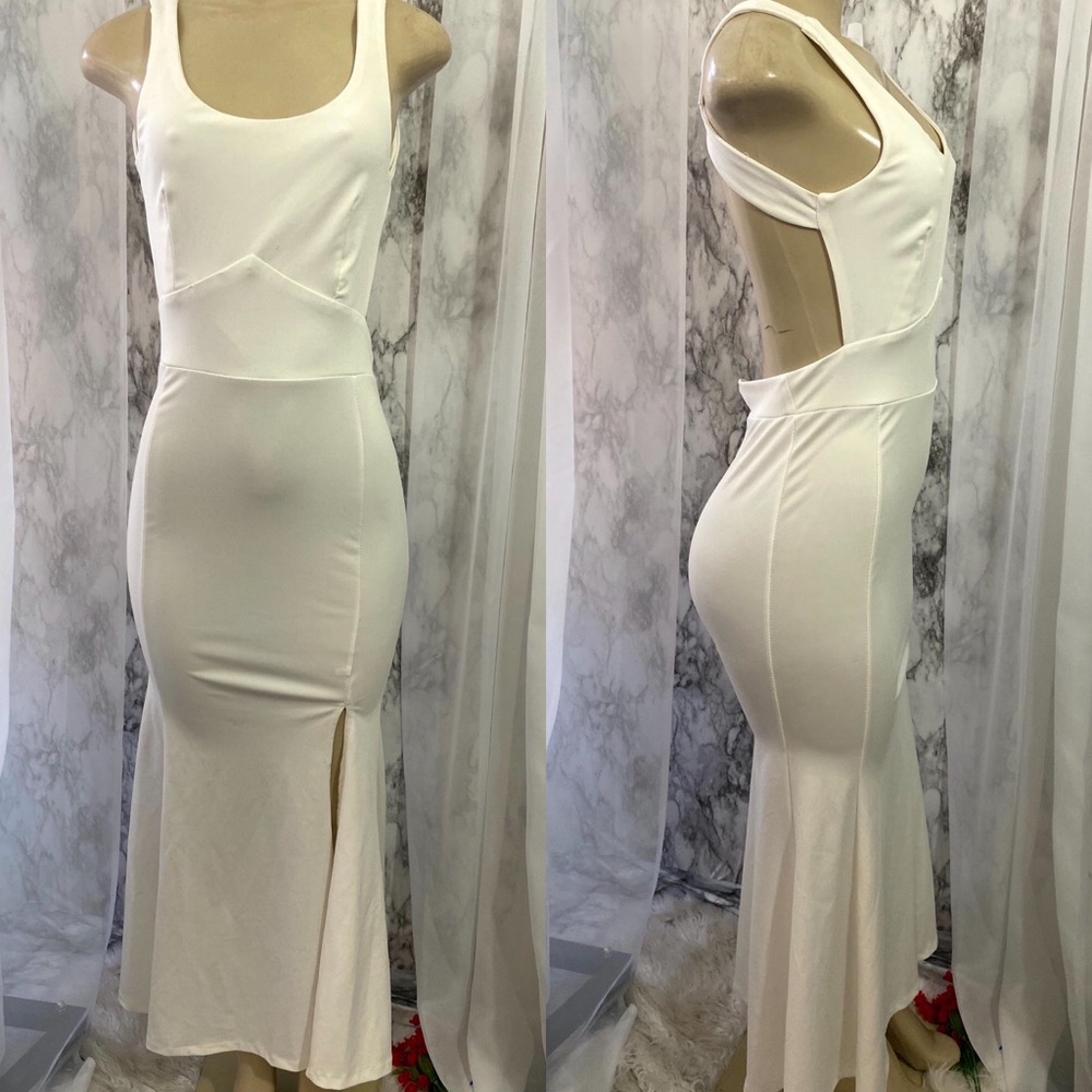 Woman's Sleeveless Back out Mermaid Maxi Dress (S)